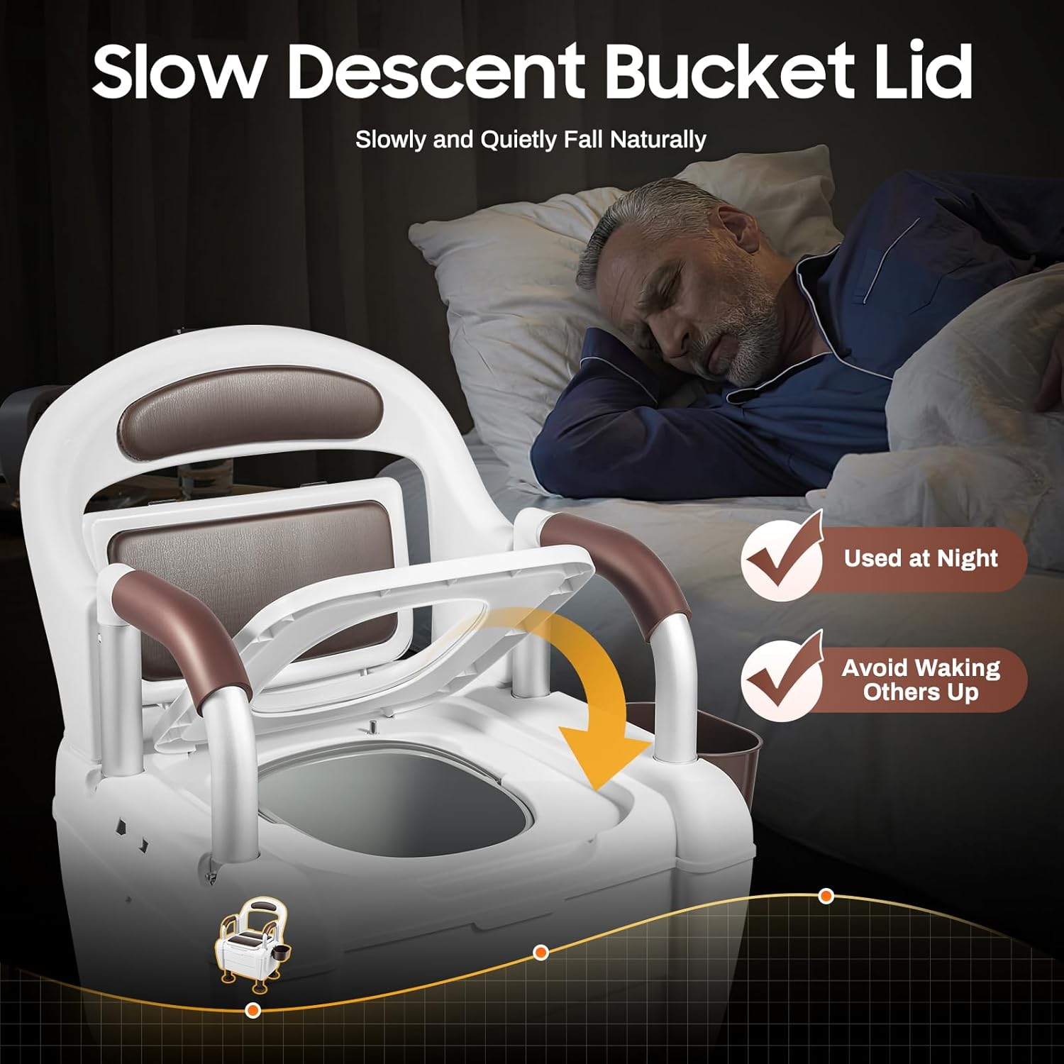Bedside Commode, Multi-Functional Waterproof Potty Chair with Detachable Armrest, Portable Adjustable Bedside Commode Chair for The Elderly, Pregnant Women, The Disabled
