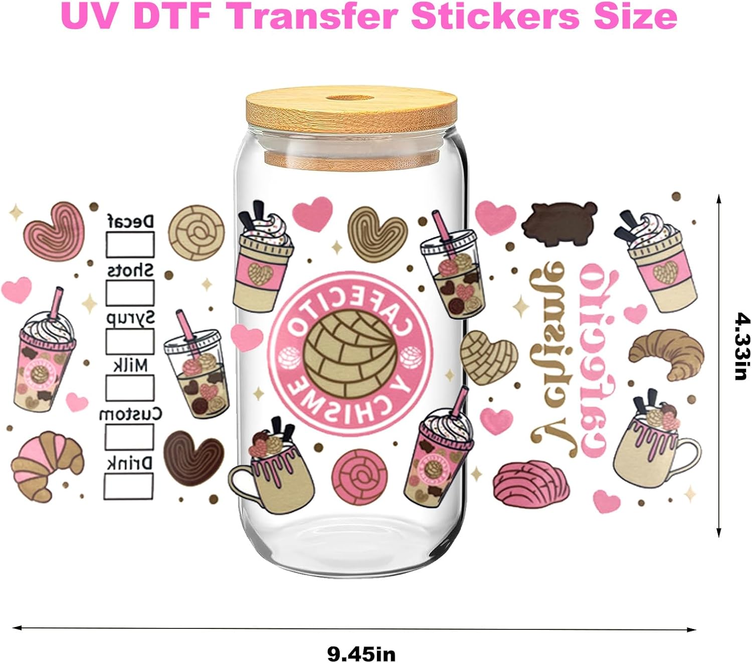 UV DTF Cup Wrap Transfer Stickers, for 16OZ Glass, 15 Sheets