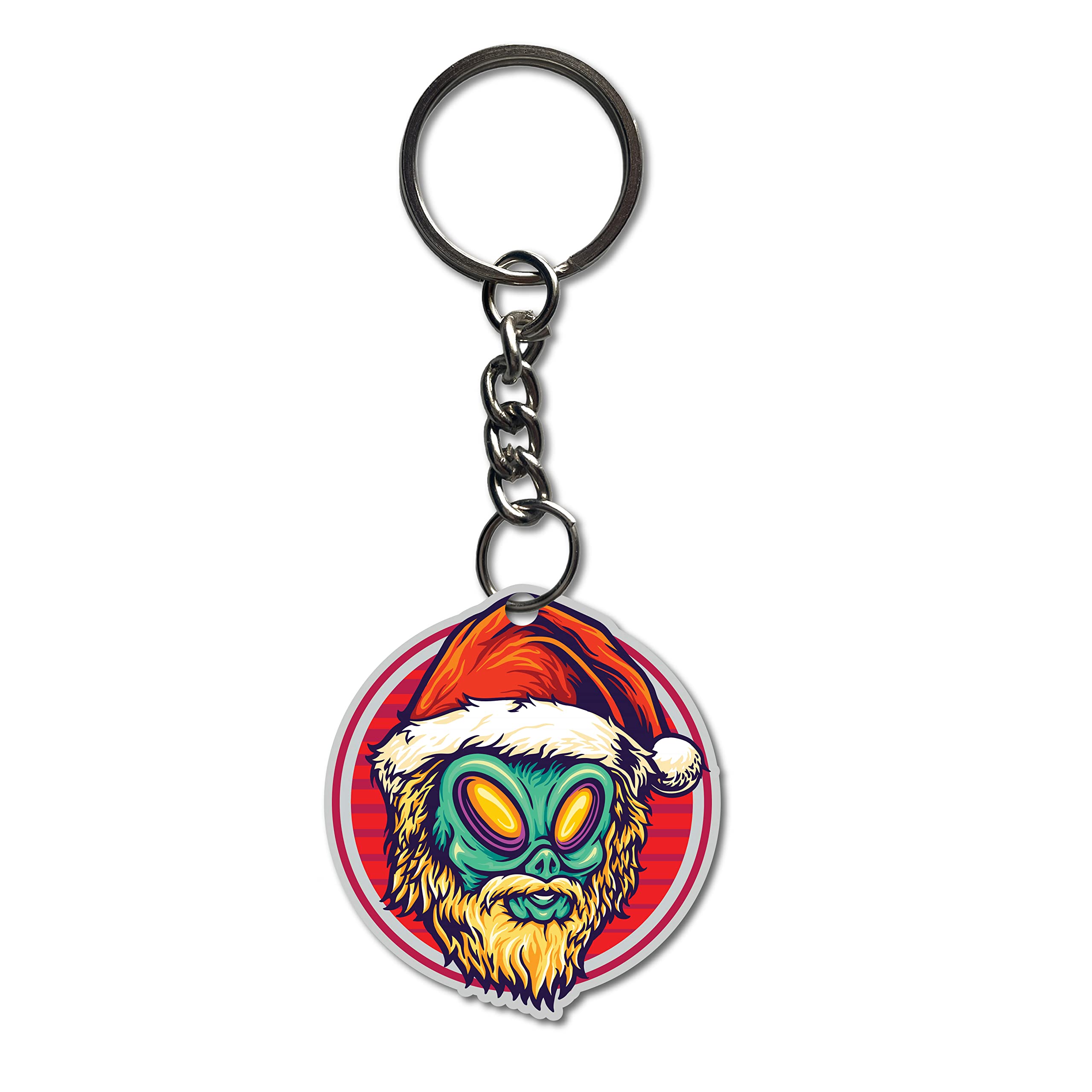 Little Christmas Theme Alien Printed Keychain Bike Car/Women/Men/Bag Key Tag Keyrings Multicolor (2.5 x 2.5 Inch)-image-9