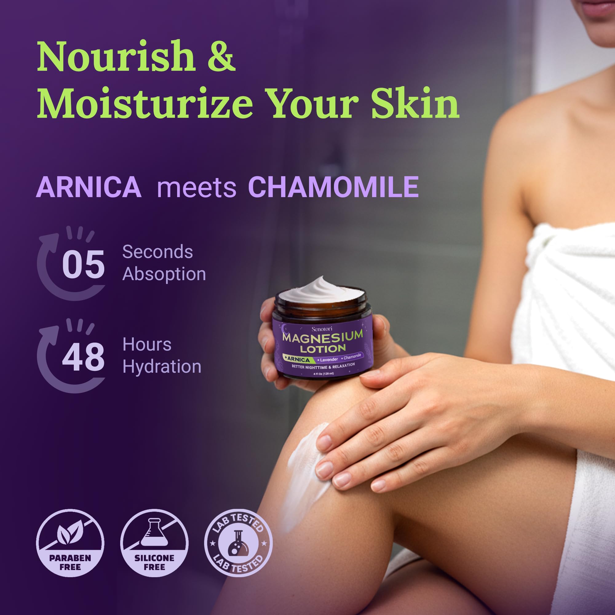 Nighttime Magnesium Lotion with Arnica & Lavender, Chamomile, Topical Magnesium Cream for Daily Body Massage, Thoughtful for Father’s Day Gifts - Relaxation Gifts for Women, Mom & Dad