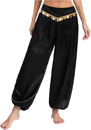 Women Belly Dance Pants Sequins Loose Harem Pants Halloween Arabian Performance Costume Bloomers Trousers