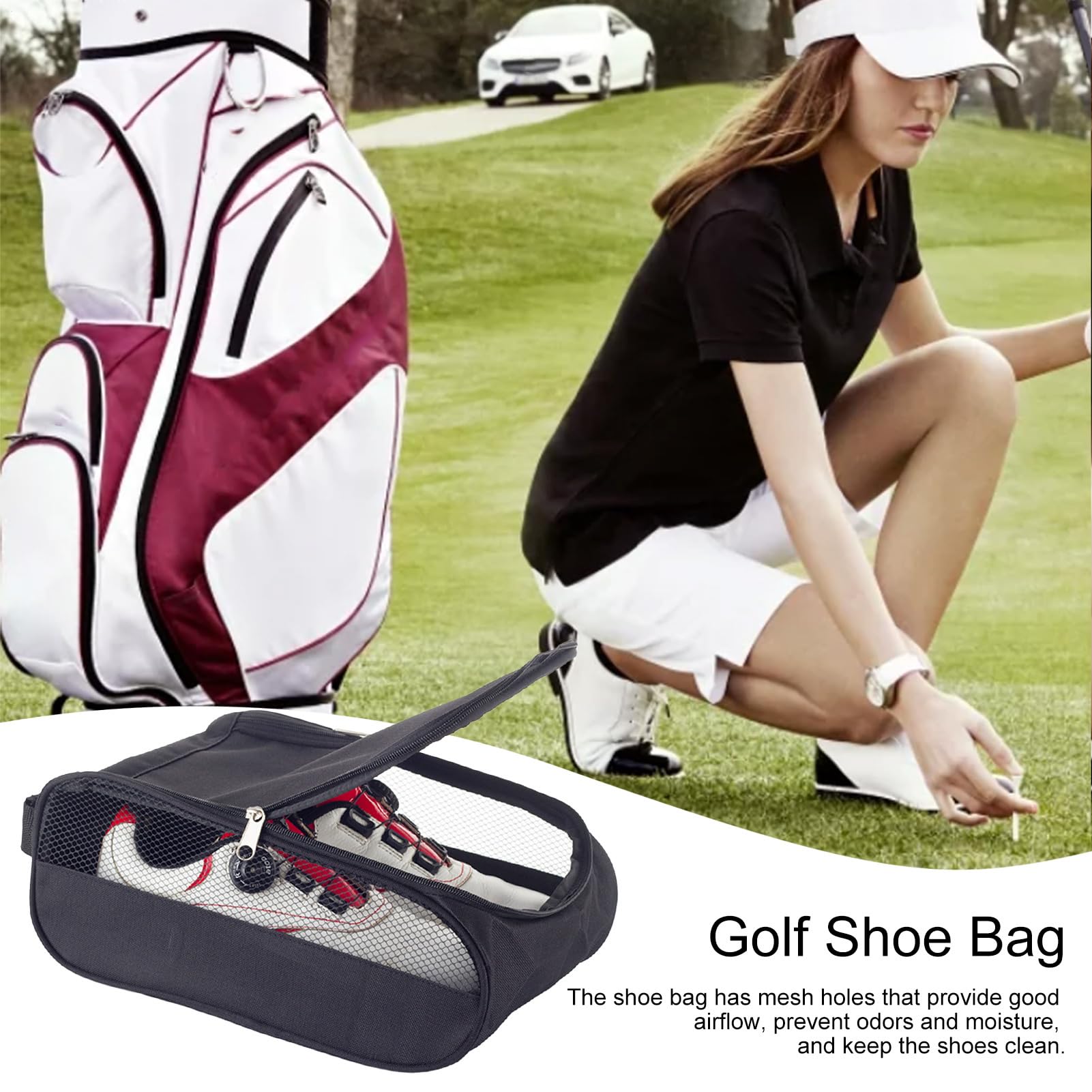 Bolsa para zapatos de golf, organizador de zapatos de viaje, bolsa compacta para zapatos | Bolsa duradera para zapatos con cremallera para hombres y mujeres, accesorios de golf, bolsa para zapatos