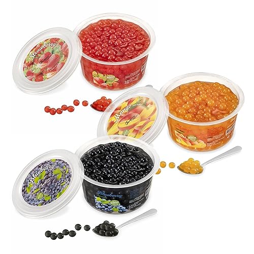 Inspire Food - Paquete variado de perlas explosivas Boba, sabor a fresa, mango y arándano (3 x 15.9 onzas), bajas en azúcar, auténtico jugo de