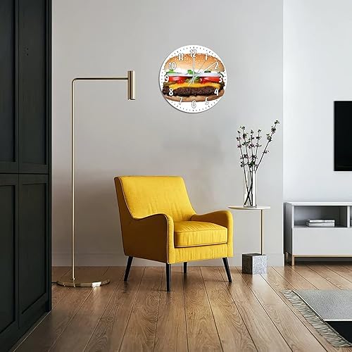 Miniatura 6 de Reloj de pared para hamburguesa, divertido, aperitivos, madera, redondo, de 10 pulgadas, rústico, elegante, silencioso, sin tictac, funciona con