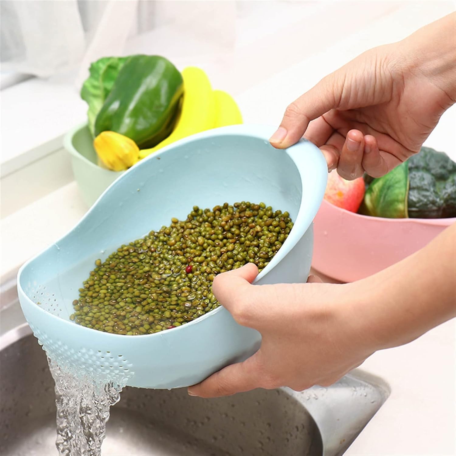 Food Strainers Sieve Plastic Kitchen Drain Basket With Handles Rice Bowl Strainer Sink Tools