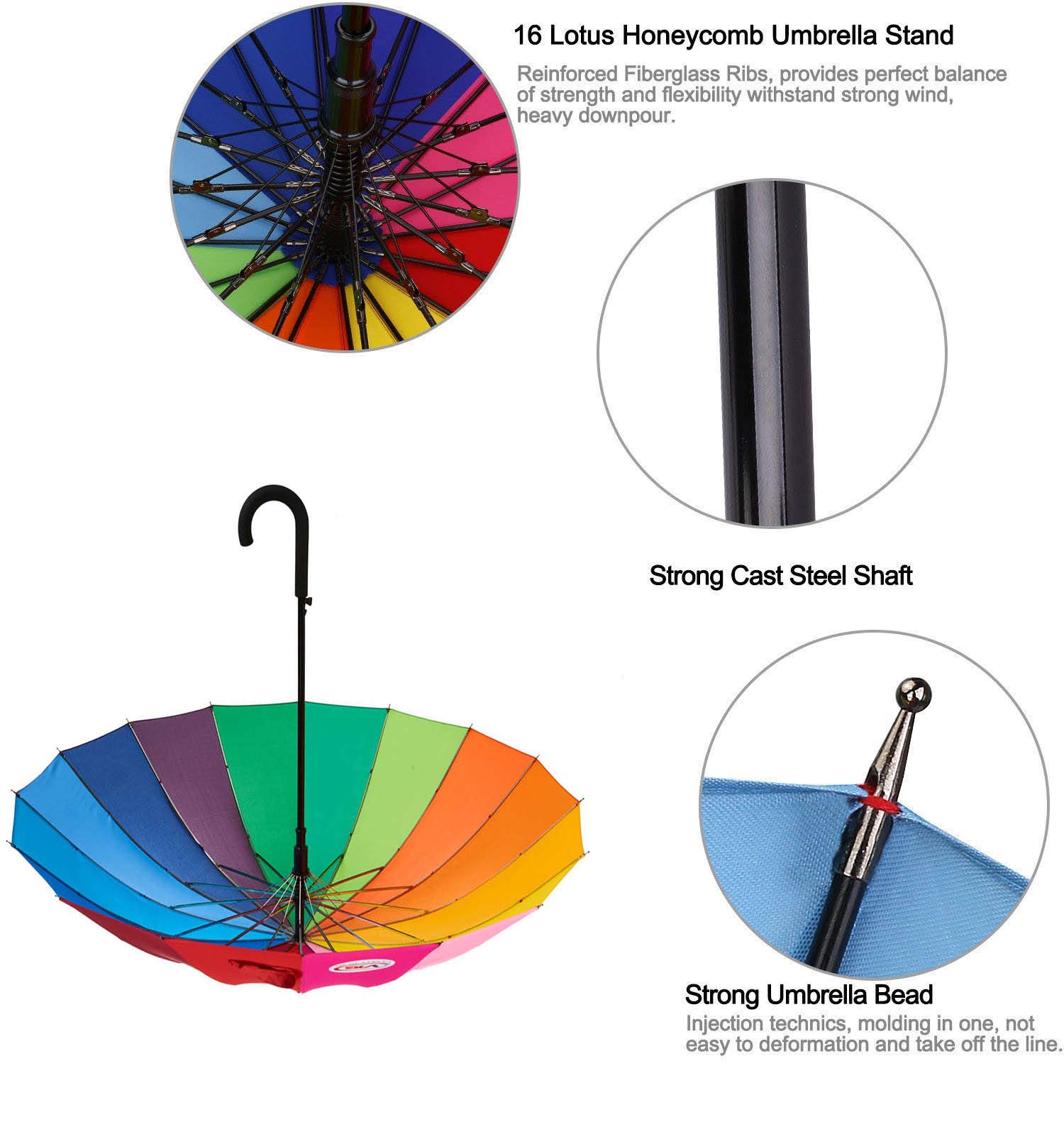 Paraguas arco iris, paraguas grande, paraguas de orgullo compacto, resistente al viento, apertura automática, paraguas arcoíris de 16 K para niños, niñas, mujeres, hombres (mango de