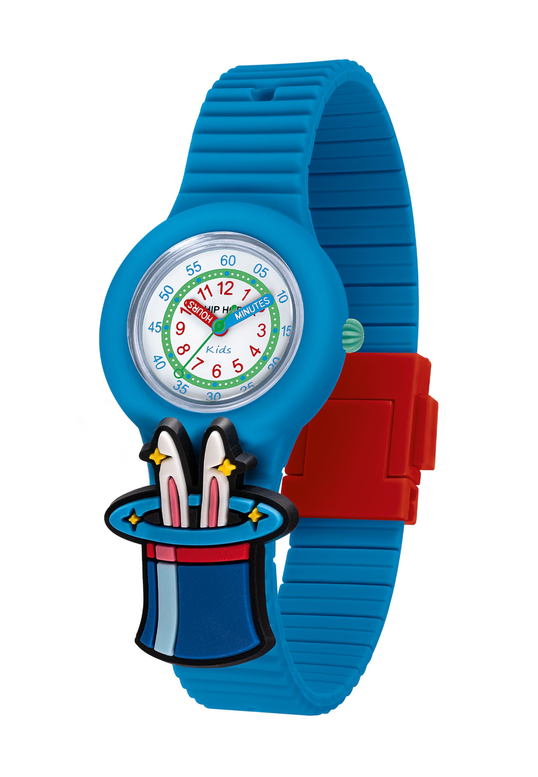 HIP HOP, Collezione PINTASTIC!, Orologio per Bambini, con Quadrante Didattico e Lancette Colorate, Cinturino in Silicone, Personalizzabile con 5 Elementi Decorativi a Tema Circo Inclusi, Idea Regalo