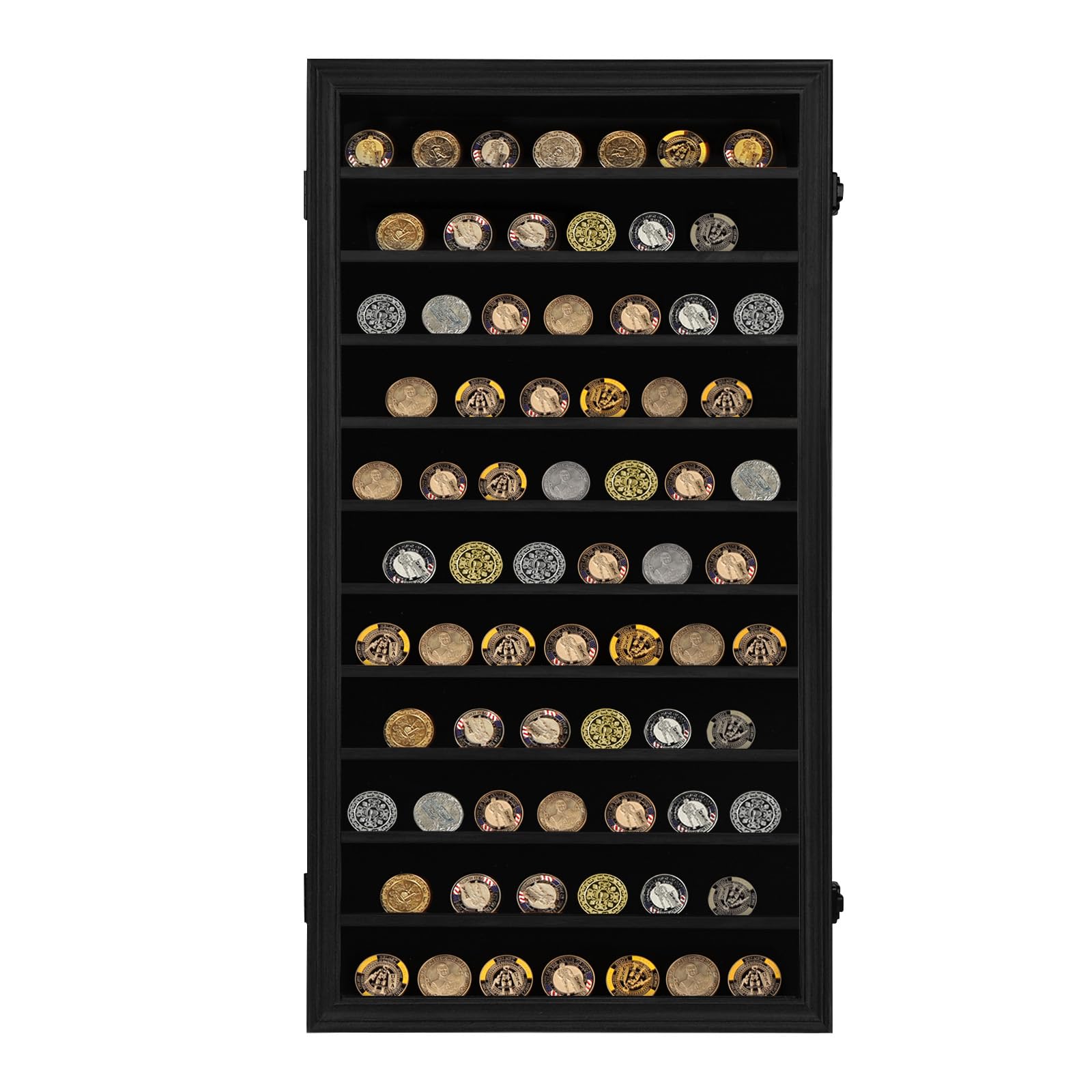 Verani Medaillen-Vitrine – Militärische Herausforderung Münzdisplay Shadow Box – Pin-Vitrine mit herausnehmbaren Regalen und ansteckbarem Hintergrund für Abzeichen, Bänder, Insignia-Knöpfe, Overized | Militärveteranen, Servicemitglieder, Münz- und Nadelsa