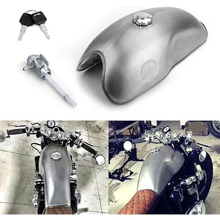 Amazon Bruce Shark Cafe カフェレーサー タンク 10l 2 6ガロン ガス燃料タンク バイク燃料タンク 対応車種 カフェレーサーカスタムに汎用 スズキ ホンダ ヤマハなど シルバー タンク本体 車 バイク