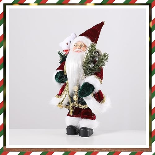 Miniatura 6 de Figura de Papá Noel, Papá Noel de Navidad de pie de 14 pulgadas con oso y saco para Navidad, decoración del hogar, regalo de Navidad, fiesta, mesa,