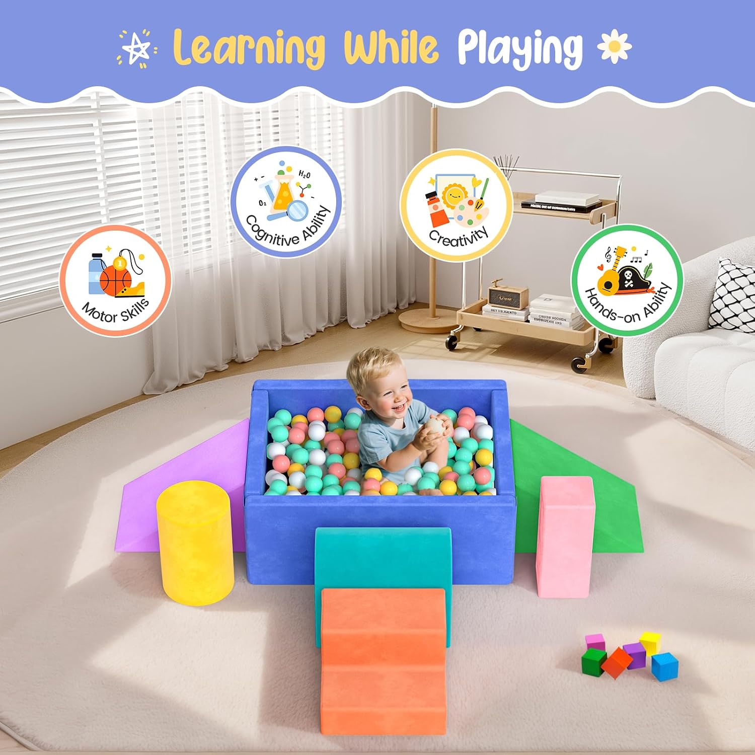 Lischwert Foam Climbing Blocks for Toddlers, Soft Play Ball Pit, Baby Climbing Blocks Soft Play Climbing for Toddlers with Foldable Block and Tunnel Indoor Climbing Toys for Toddler 1-3 (Colorful)
