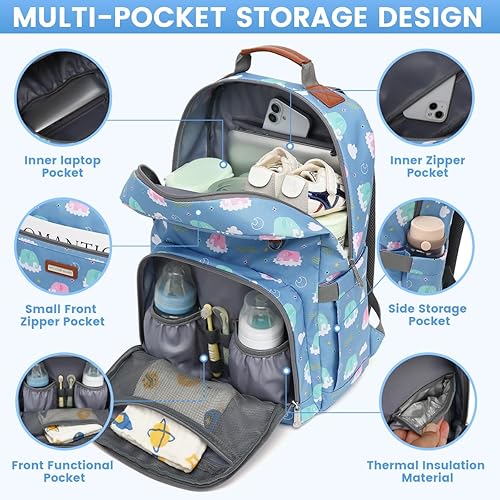 Miniatura 2 de Mochila para pañales, bolsas de pañales grandes para bebés con cambiador portátil para niños y niñas, bolsa de viaje multifunción para mamás, papás,