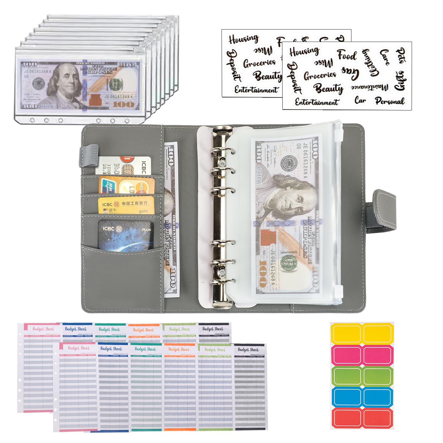 NICOOTHBudget Binder Cash Envelopes A6 Money Saving Binder with Zipper envelopes Full Grey — view 4