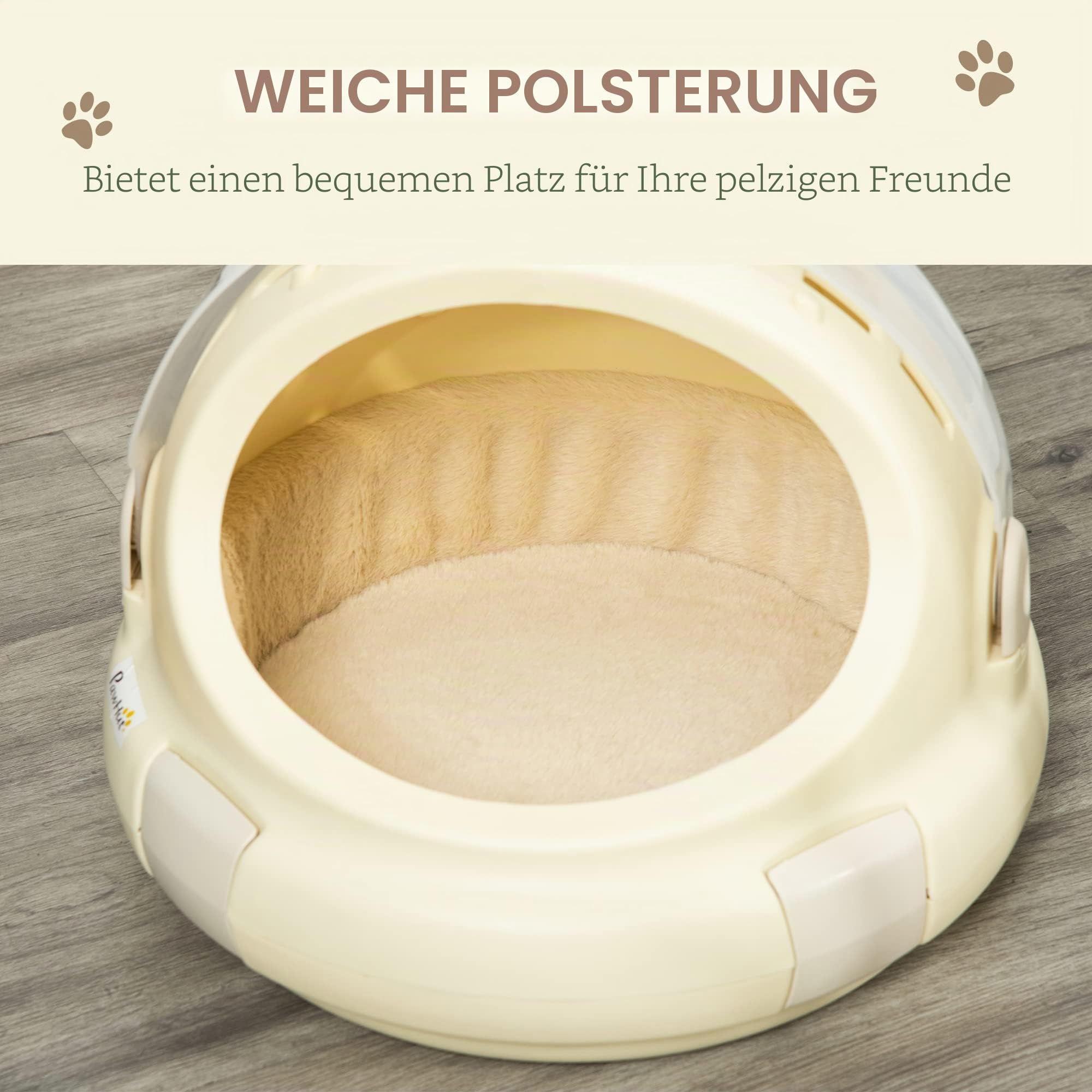 PawHut Tragbarer Katzenhausträger 41 x 41 x 35,2 cm Beige | Katzenhaus, waschbarer Korb, herausnehmbares Kissen, für kleine Hunde, einfache Reinigung
