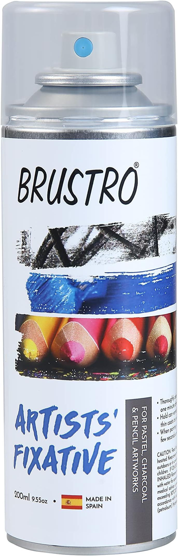 BRUSTRO Artist's Fixative Spray Can | 200ml | Transparent | Perfect use on Pastel Colors,Charcoal, Chalk Drawing,Non-Yellowing Pencil & Sketching Artworks, Proffessional Arts, Fast Drying