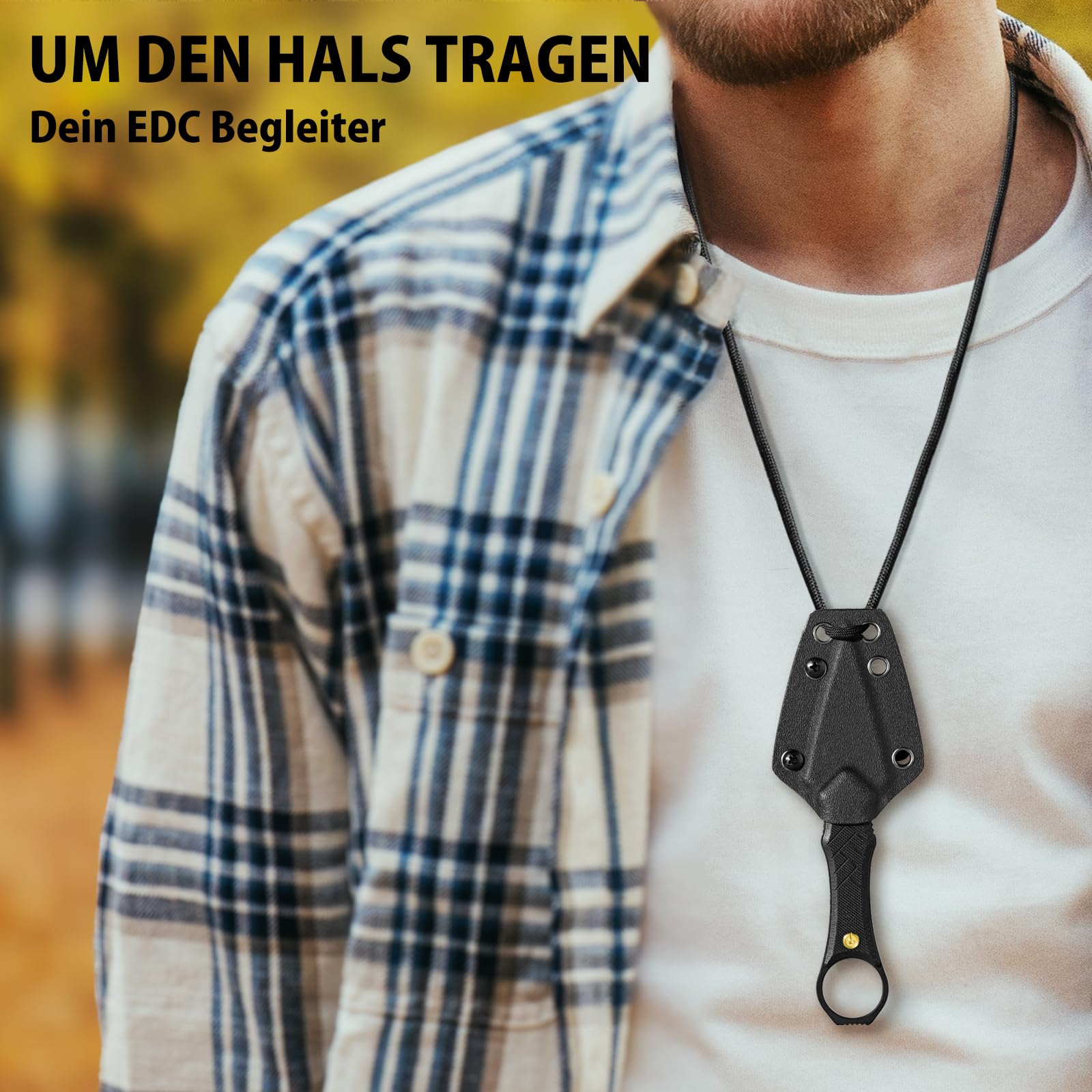 LOTHAR PORCUPINE 14C28N Stahl Neck Knife Messer,42A Fulltang Kleines Feststehendes Messer mit G10 Griff, Outdoor Messer mit Kydex Scheide und Gürtelclip (Schwarze Klinge)