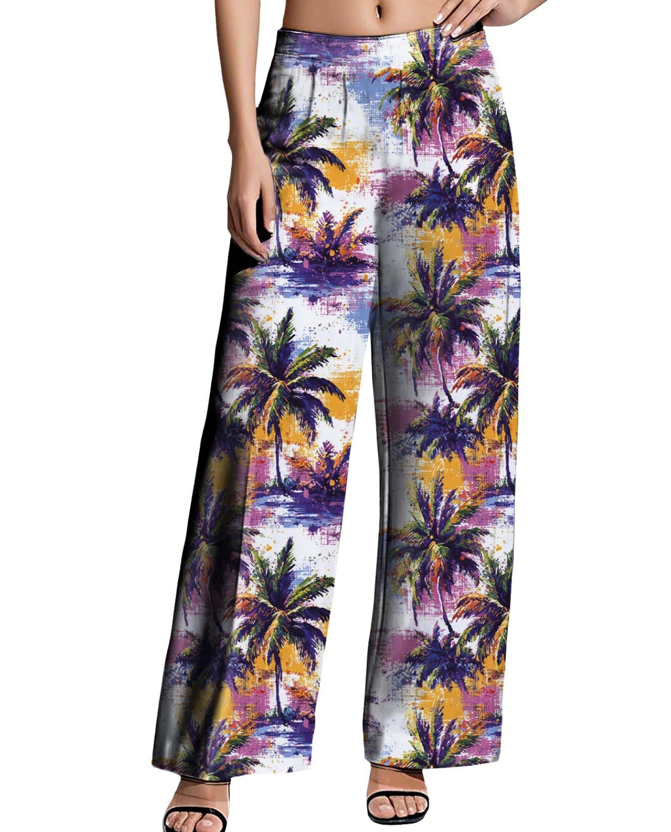 Womens Wide Leg Pants Pattern Print Lounge Trousers Casual Loose High Waisted Comfy Classic Pant for 2025 Summer