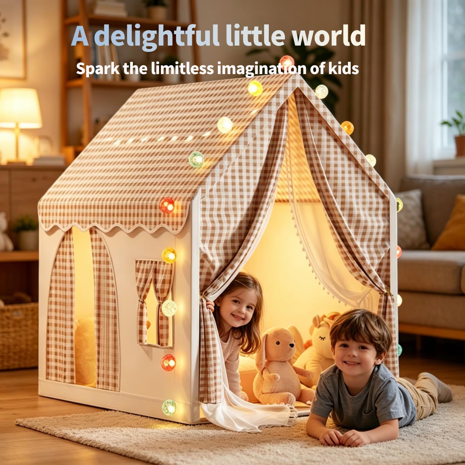 Tenda da gioco per bambini per ragazzi e ragazze capanna per giocattoli interni ed esterni a forma di casa idea regalo di compleanno regalo di festa decorazione di festa cachi