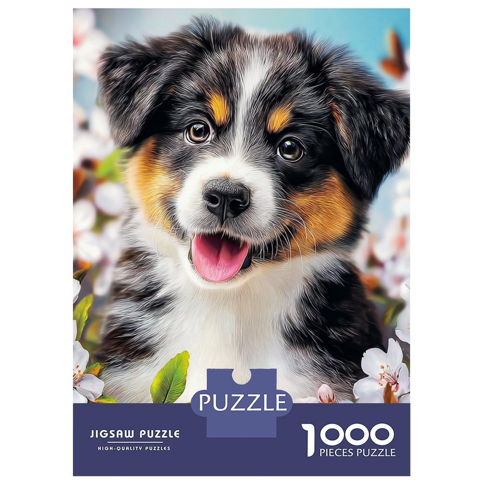 Puppy 1000 Pc Cardboard DIY Dog in Blossom Flowers Puzzle, Challenging Family Game, Vibrant Colours, Stress Relief & Home Decor 38x26cm/1000pcs