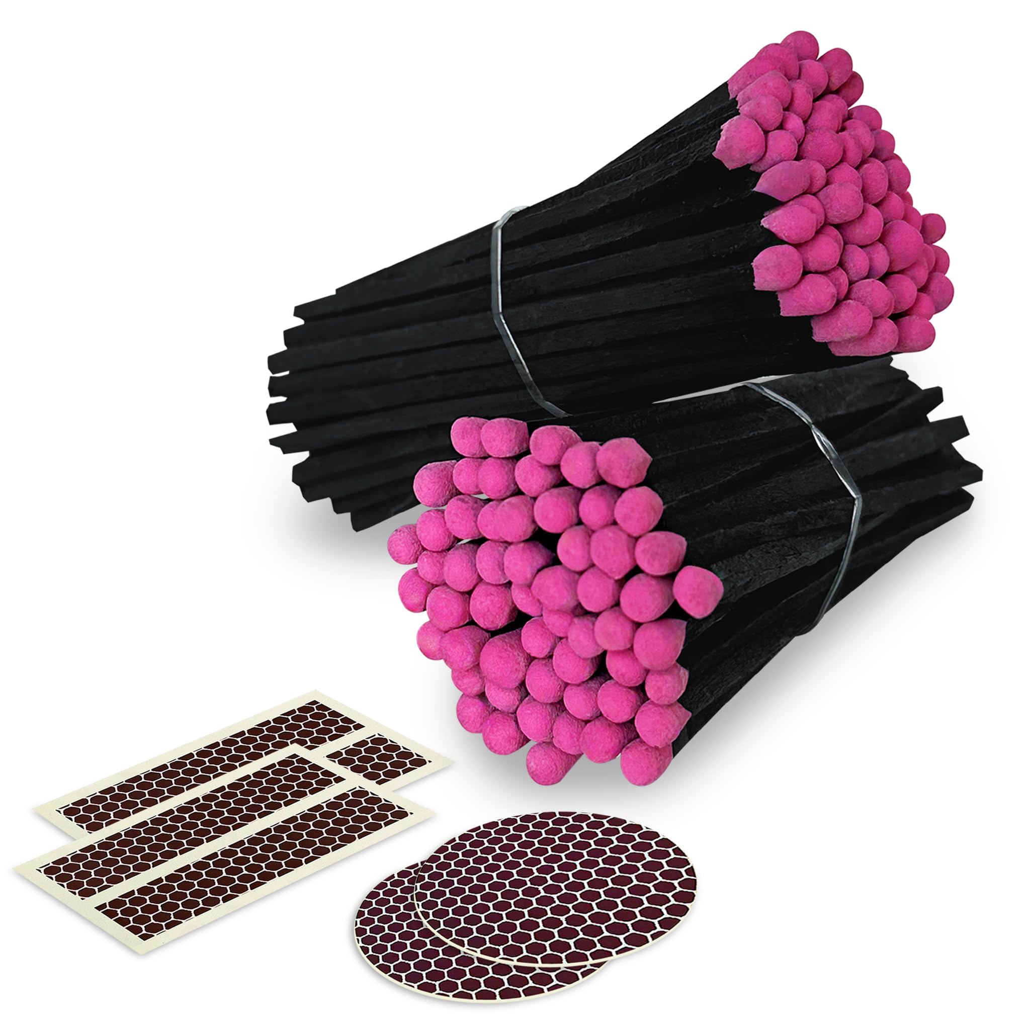 4" Black Stick Pink Tip Matches + Striker Stickers Included | 100 Bold Tip Decorative Safety Matches | Premium Long Matchsticks | Unique Gifts, Home