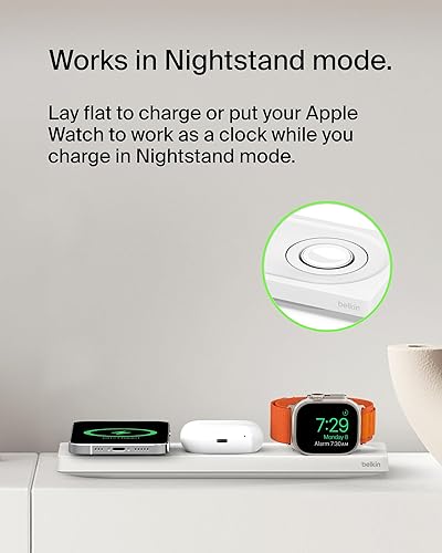 Miniatura 7 de Belkin MagSafe - Almohadilla de carga inalámbrica 3 en 1, carga inalámbrica rápida para Apple Watch, iPhone 14, iPhone 13 y iPhone 12, y AirPods,