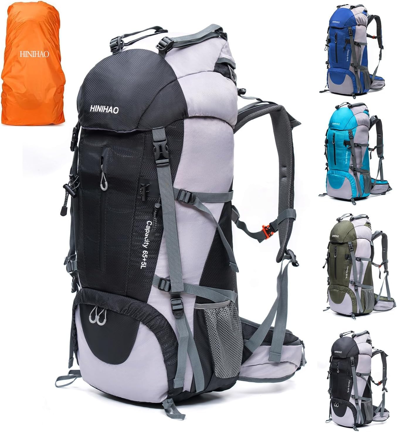 HINIHAO Hiking Backpack with Rain Cover Lightweight Travel Backpack Waterproof Camping Backpack Daypack for Outdoor (70L Black)