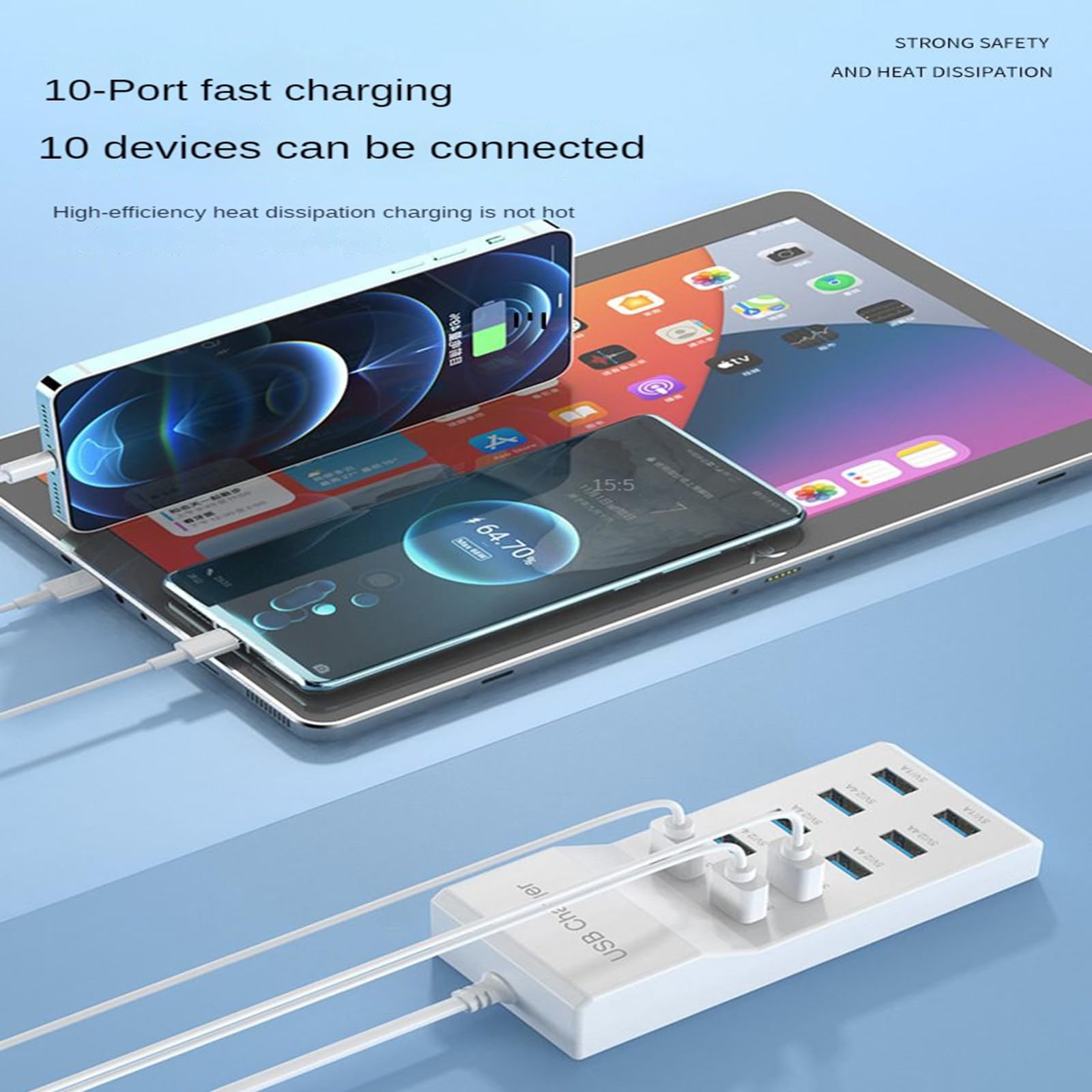 10-portowa ładowarka USB Multi-Port 5V2.4A 10-portowa ładowarka do telefonu komórkowego Pile Row Plug 40W stacja ładująca szybkie ładowanie, B