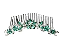 Vista 8 de Faship Hermoso peine de pelo floral de cristal de diamantes de imitación azul