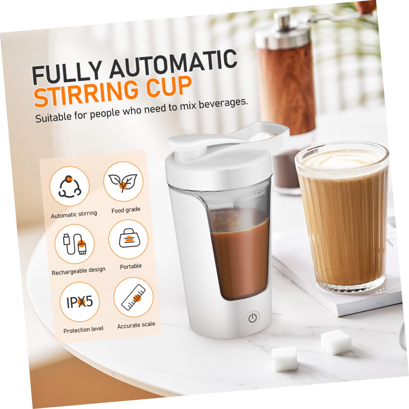 Hohopeti Bottiglia Shaker Elettrica Ricaricabile in PP e Abs Tazza Miscelatrice Automatica per Proteine e Caffè Portatile e Facile da Pulire Agitatore Efficiente per Bevande Cremose