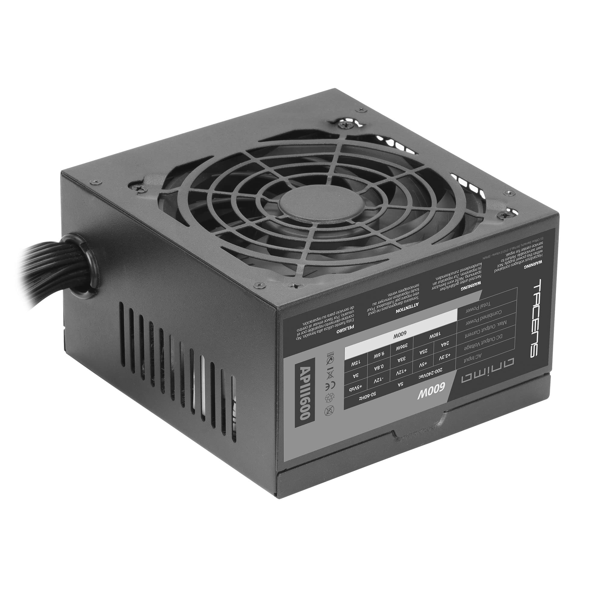 Tacens Anima APIII600, Alimentatore PC ATX 600W, Tecnologia SMD 85% Bronze 12V, Ventola ultrasilenziosa 12cm, Nero