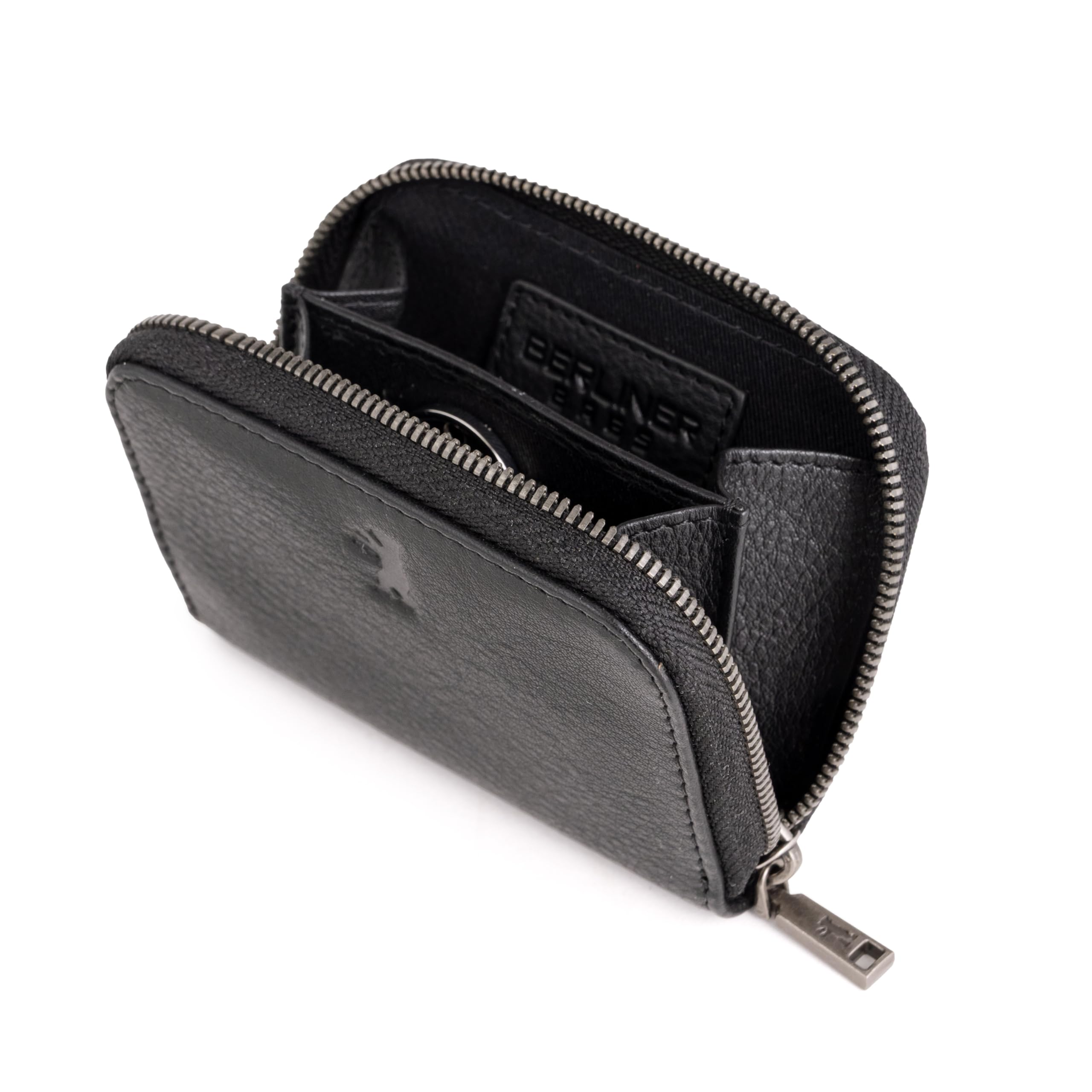 Berliner Bags Braga Monedero Pequeño de Piel Mujer y Hombre con Cremallera | Negro Billetera De Cuero Auténtico Compacto Forro De Algodón Cierre Ykk Para Monedas Y Billetes Elegante Versátil Práctico