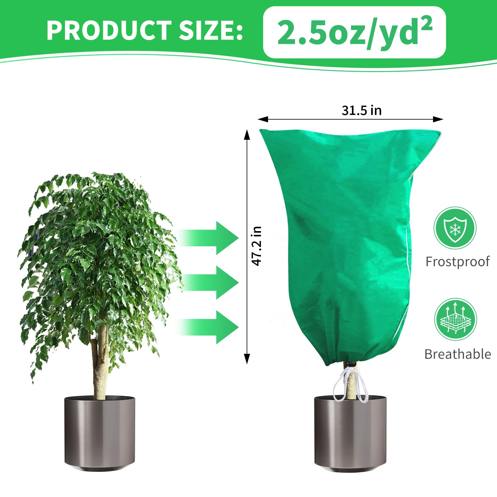 4 Pack Plant Covers Freeze Protection, 32''W x 48''H 2.5oz/yd² Winter Tree Frost Blankets Frost Cloths Protectors Bag Cover with Zipper Drawstring for Outdoor Plants Shrub Fruit Trees Potted