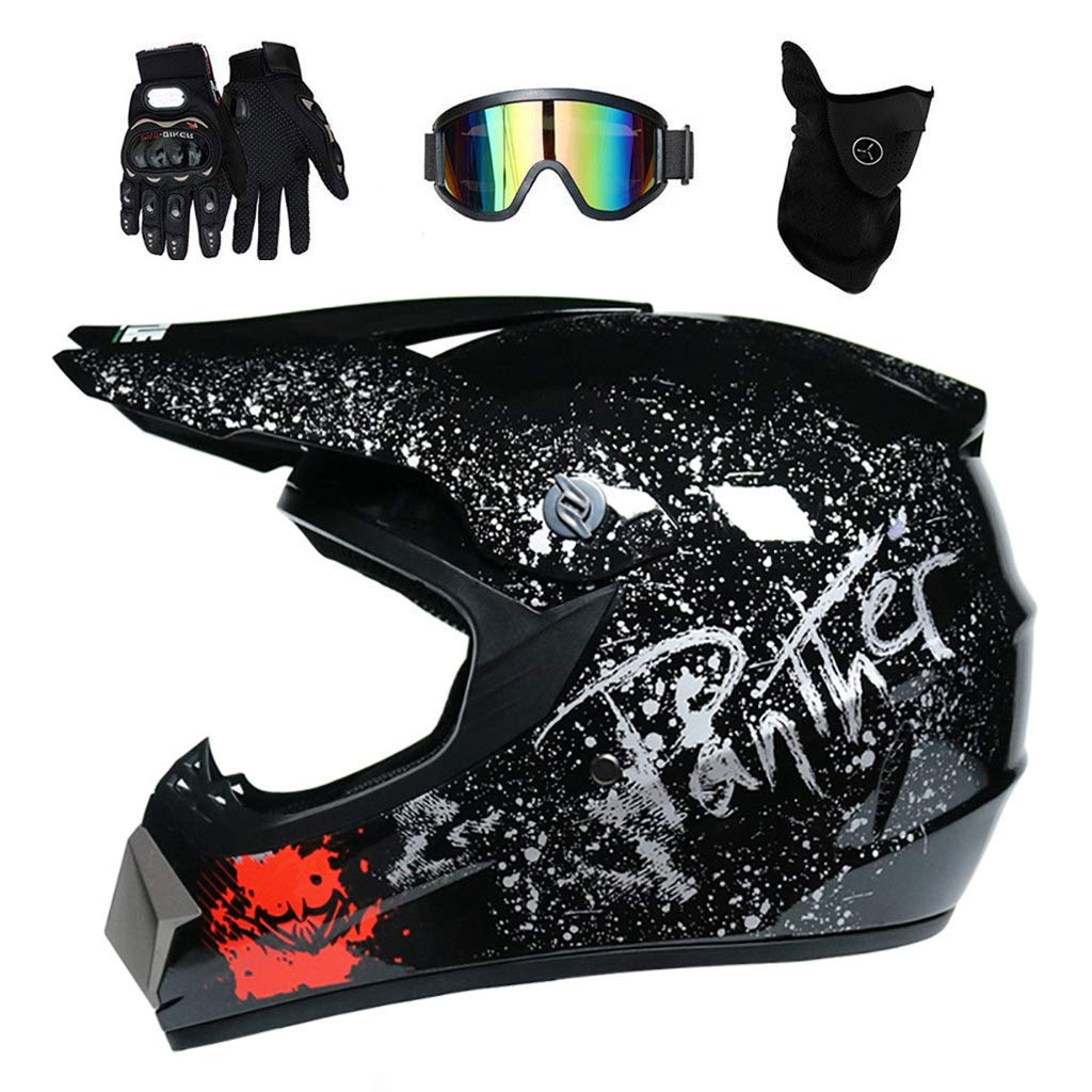 Unisex Casco Motocross, Gioventù Ragazzo Integrale MTB Moto Fuori Strada ATV Scooter Casco, Discesa MX Quad Moto Gara di Enduro Incidente Casco, con Occhiali Guanti Maschera