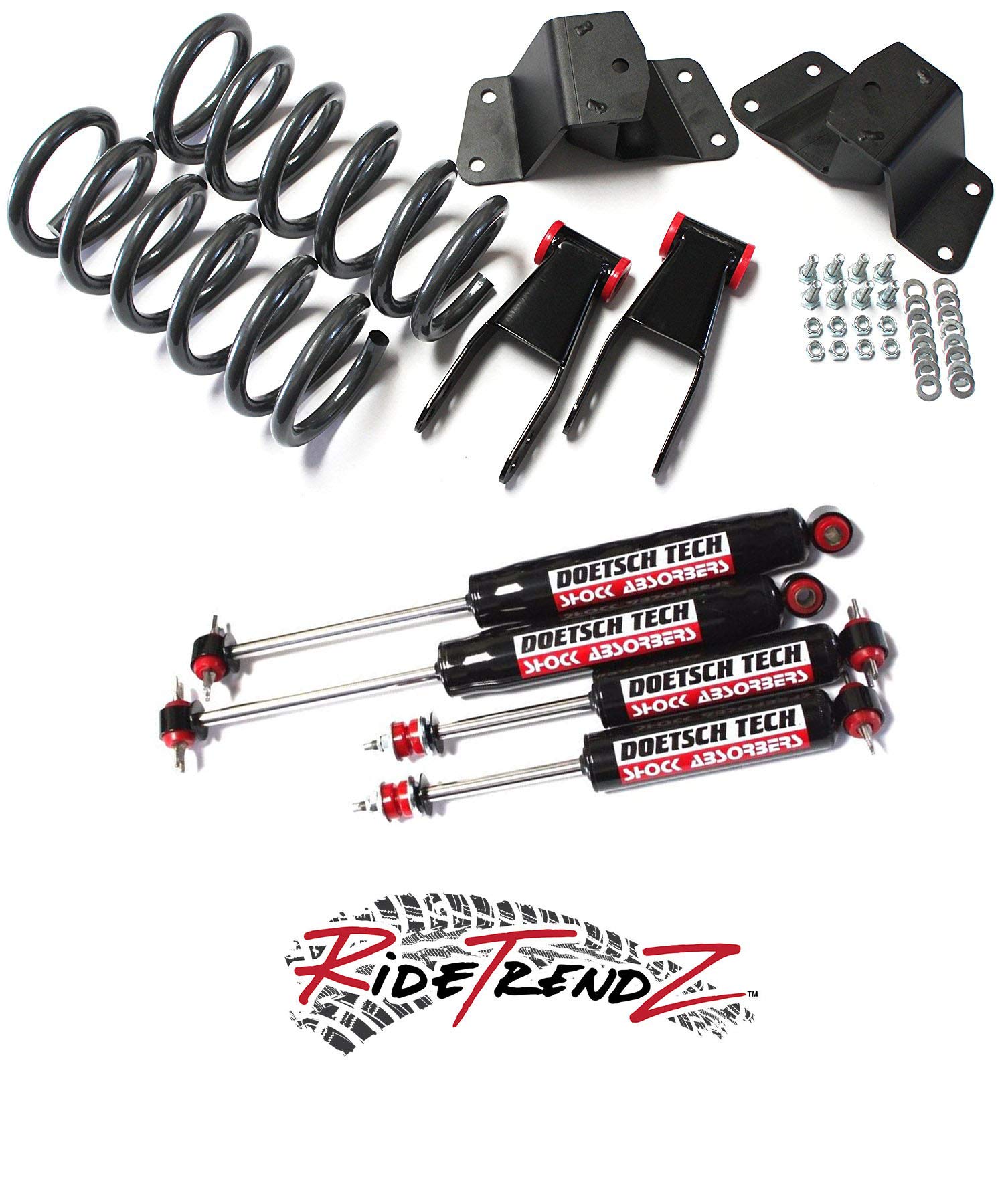 RTZ - Compatible with Ford F100 F150 Pickup Truck 65-79 Lowering Kit 3" Front Lowering Drop Coil Springs + 4" Rear Hanger & Shackle + Set of Premium DoestchTech Nitro Charged Shocks Kit 2WD V8