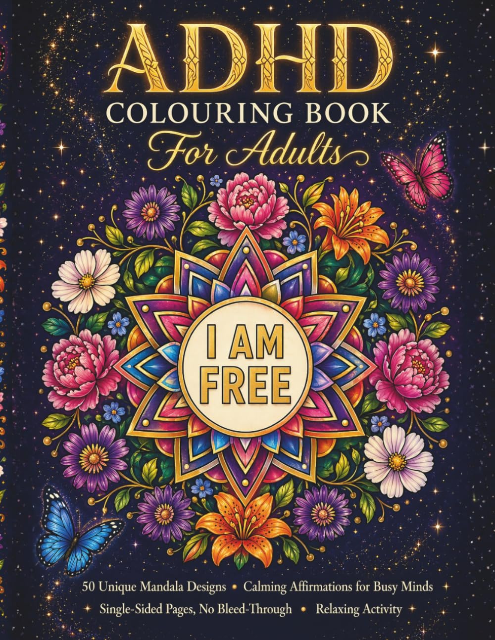 ADHD Colouring Book for Adults: 50 Calming Mandalas & Grounding Affirmations for Focus, Flow and Stress Relief