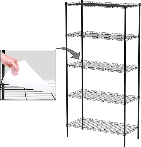 Estantería de 5 estantes con forros para estantes, ajustables, estantes de alambre de metal, capacidad de peso total de 750 libras, estantes y