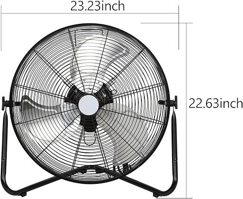 Miniatura 6 de Ventilador de piso de alta velocidad de 20 pulgadas, ventilador de taller industrial de 3 velocidades de 4600 CFM con sistema de montaje en pared,