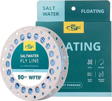 SF Saltwater Fly Line with Welded Loop Weight Forward Floating Line Braided Multifilament Core Light Blue Resistant Corrosion for Saltwater 90FT WF7F 8F 9F 10F 11F 12F