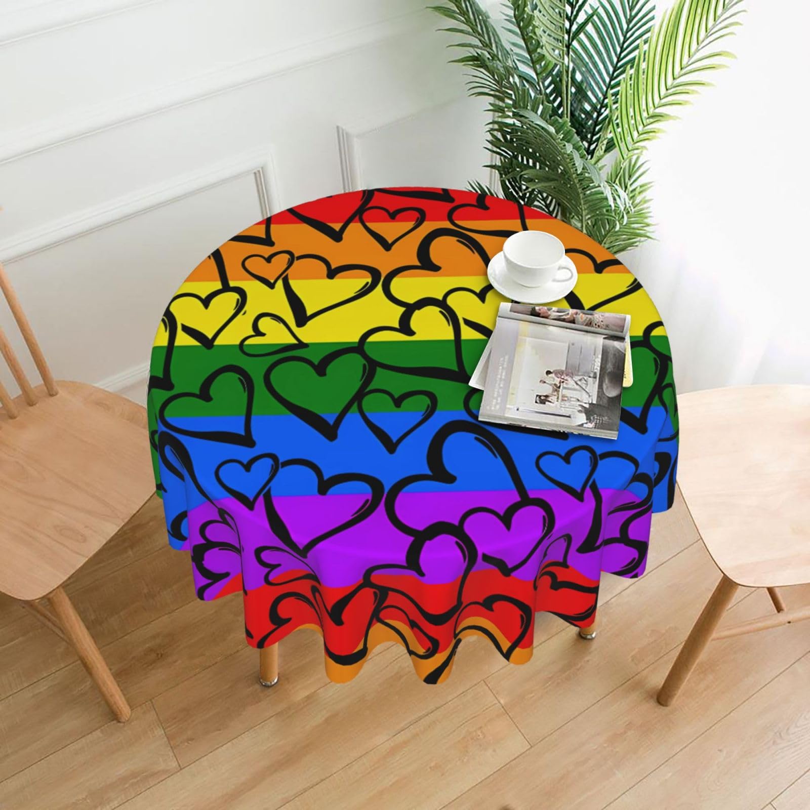 HJFCZH Gay Pride Rainbow Pattern Prints Round Decorative Tablecloth 60in - High-Grade Polyester Throw for Dinners, Weddings & Everyday Use