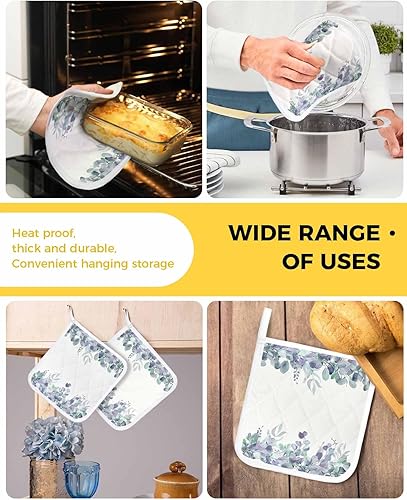 Miniatura 5 de 3 Packs Watercolor Leaves Pot Holders Sets for Kitchen,Oven Pan Plate Bowl Pads Heat Proof Mat with Hanging Loop,Terry Cloth Potholders Soft Grip