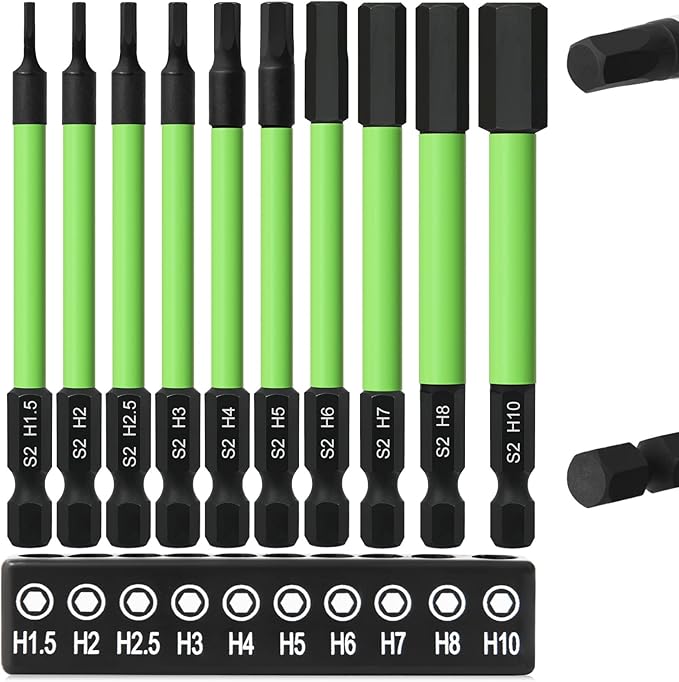 Impact Drill Allen Key Bit Set, 10PCS Hex Bit Set H1.5-H10 Allen Key Screwdriver Set, 89mm Long Metric Allen Key Drill Bit, Impact Driver Hex Head with 1/4 Inch Hexagon Shank, S2 Steel Wrench
