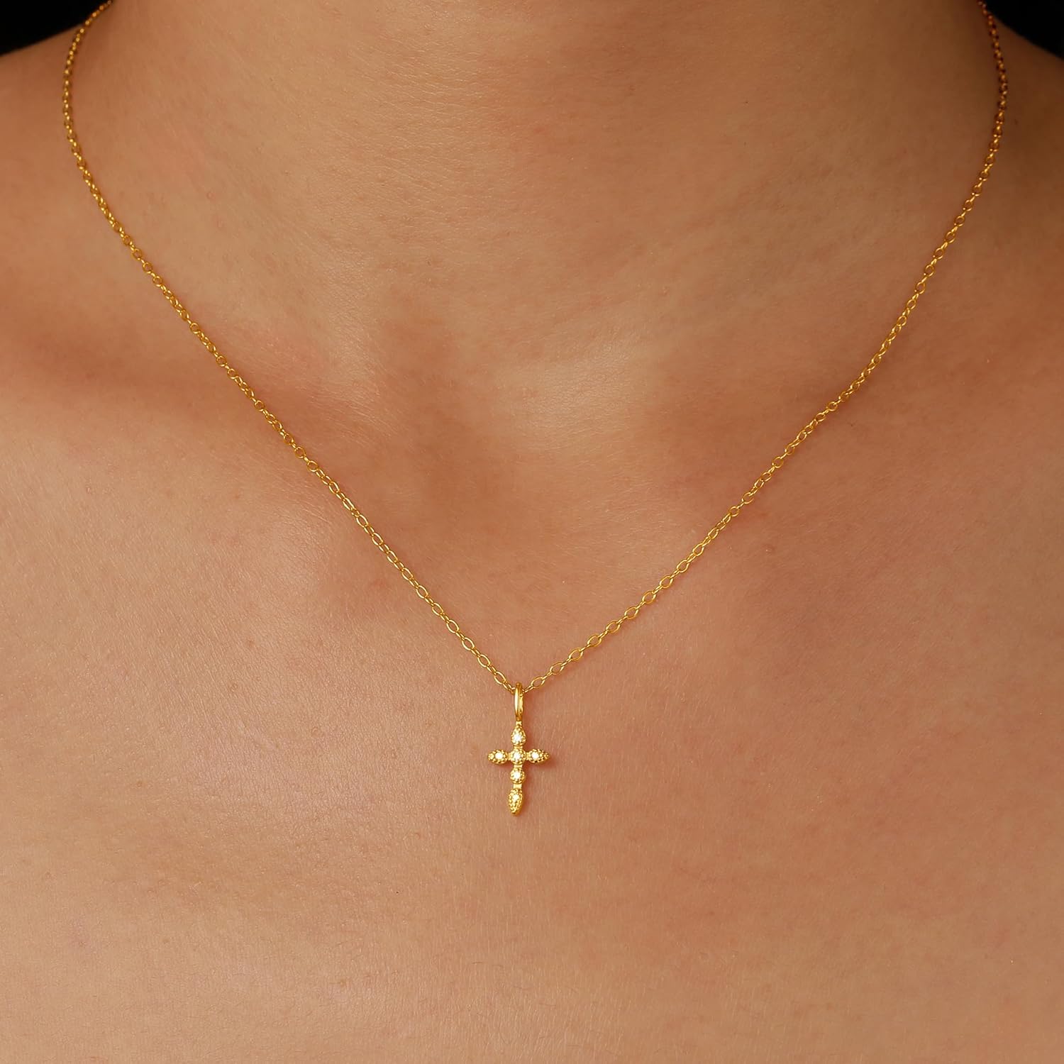 Dainty Cross Necklace for Women 925 Sterling Silver 14K Gold Plated Trendy Cubic Zirconia Cross Pendant Necklace for Mom Faith Religious Minimalis Charm Chain Easter Jewelry Gifts - Image 4