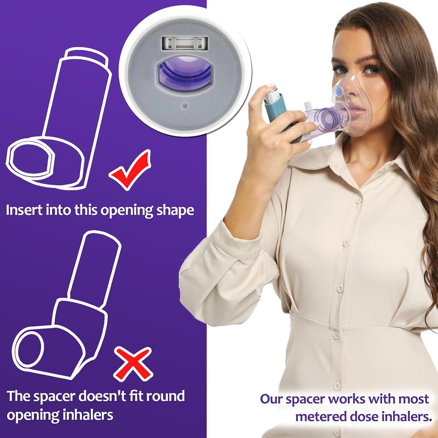 Inhaler Spacer for Adults, Nessi OTC Spacer, Spacer for Inhaler with Silicone Mask, Anti-Static Chamber & Exhalation Valve, Easy to Use & Clean