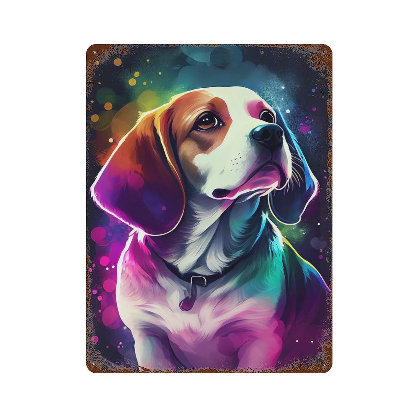 Beagle Dog Colorful Aged Metal Wall Plaque 15.7"x11.8", Old School Wall Decor for Garage, Pub Or Kitchen