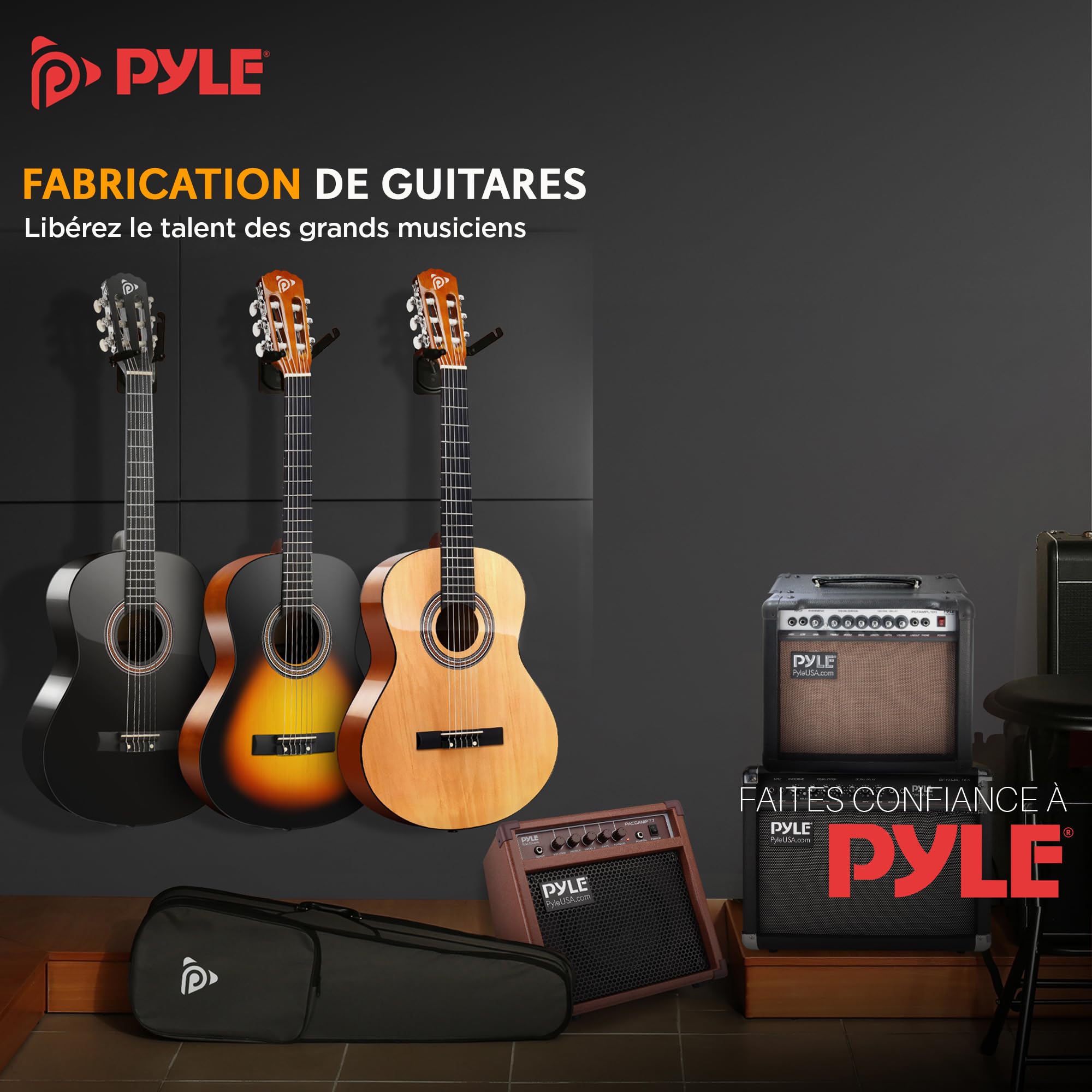 Pyle - Kit de Guitare Acoustique pour Débutant - Guitare Enfant/Adulte - Taille Junior 3/4 en Bois Massif - 91,44 cm Frêne Naturel