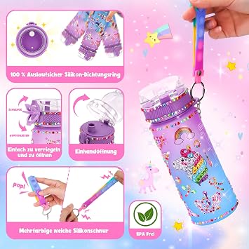 Unicorn Gifts for Girls 5 6 7 8 9 Years Craft Set Children's Drinking Bottle