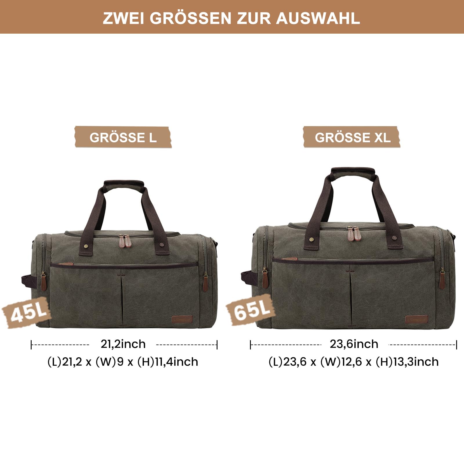 S-ZONE Reisetasche Unisex Canvas 65L Große Sporttasche Weekender Tasche Handgepäck