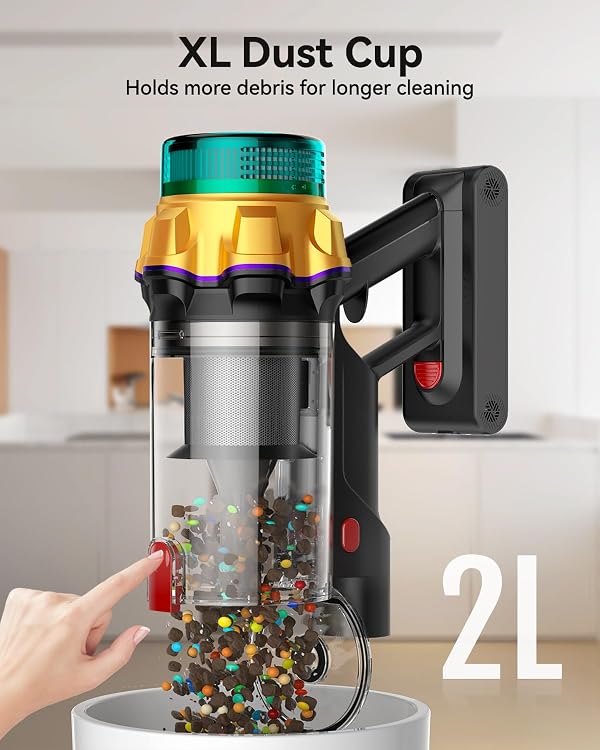 UOTKD Cordless Vacuum Cleaner, Upgraded 650W 60KPA 70Mins XL Dust Cup Stick Vacuum, Vacuum Cleaner with Self-Standing and LED Screen, Rechargeable Vacumm Cleaners for Home/Pet Hair/Carpets/Floors by UOTKD - Used condition - Image 3