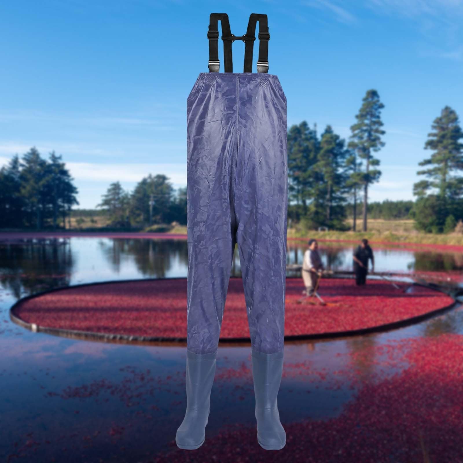IQYU Pantaloni da lavoro da uomo blu salopette da uomo: trampolieri da uomo impermeabili in neoprene pantaloni da pesca impermeabili con stivali, pantaloni funzionali per la pesca, fattorie, giardini