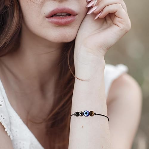 Miniatura 6 de Pulsera de cristal curativo natural para tu próximo capítulo, triple protección, pulsera contra el mal de ojo, regalos de joyería para mujeres,